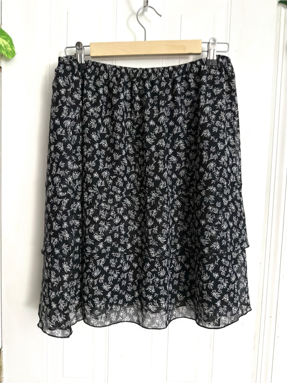 Ninety Black Midi Skirt with White Floral Print